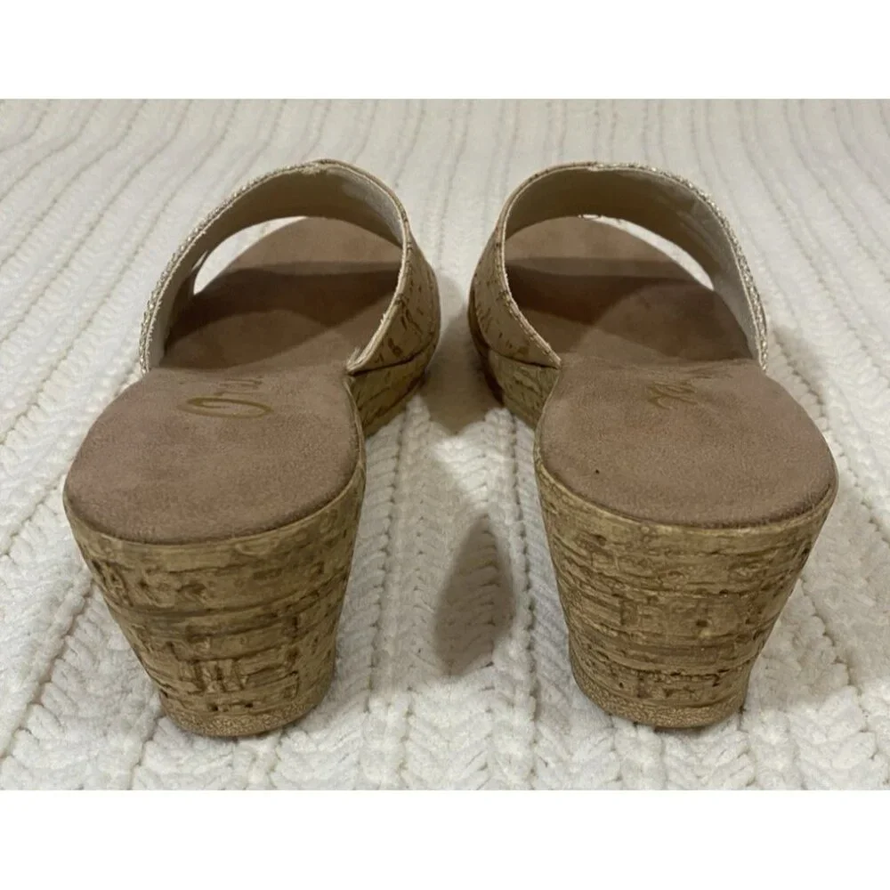 Onex Blanche Linen Stones Cork Wedge Sandals Shoes Made in Italy Womens 11 - Picture 7 of 13